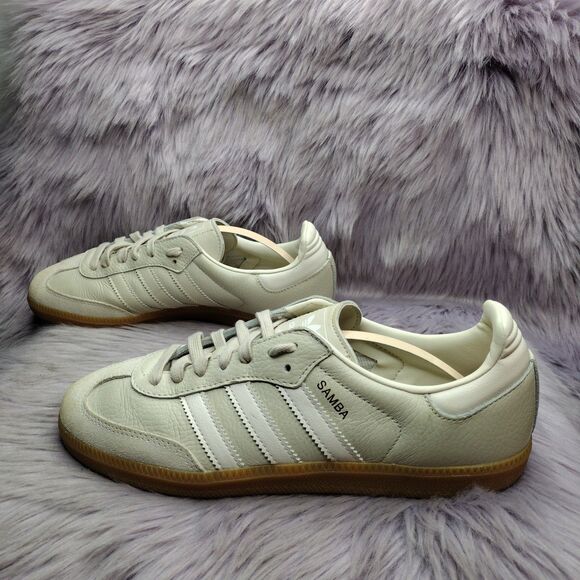 Adidas Sneakers Womens Sz 8.5 Beige Leather Original Samba OG Shoes Aluminum Gum - Picture 1 of 8